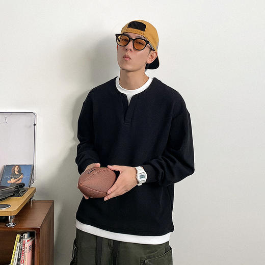 徐太浪设计感拼接假两件卫衣男秋装新款撞色上衣潮牌简约百搭外套 商品图0