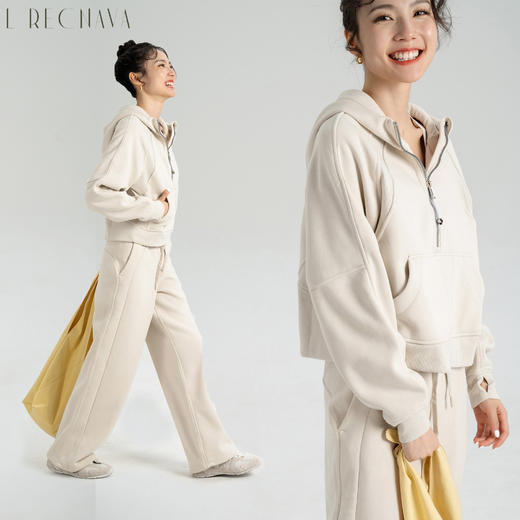 L RECNAVA [加绒卫衣] 半拉链短款卫衣 套头连帽长袖 显高显瘦 穿脱方便 商品图0