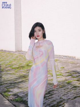 光晕印花羊毛连衣裙