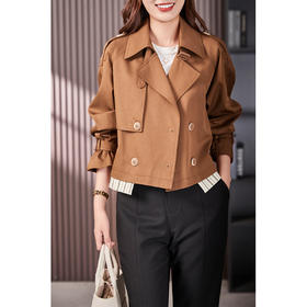 90226原形英伦风设计感假两件拼接休闲短风衣女2024秋季新款上衣短外套