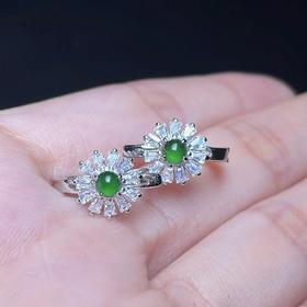 S925翡翠太阳花耳扣款约9mm