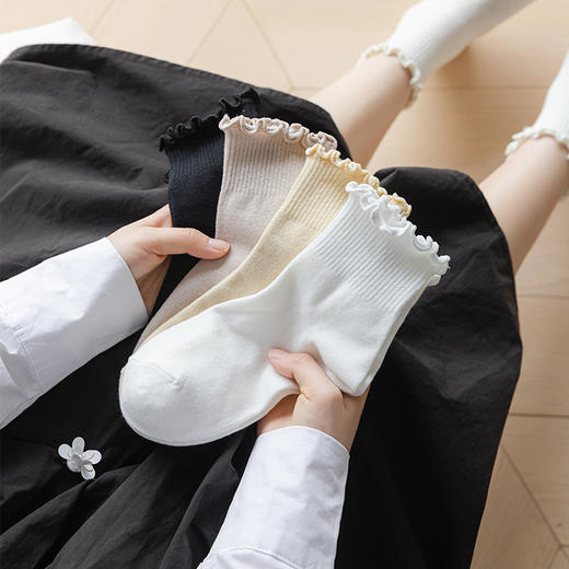 【学院风花边公主袜】袜子女春夏款木耳边短筒袜，透气好清爽无骨不硌脚，纯色简约风女士棉袜JK潮日系月子袜女袜QQ 商品图0