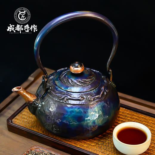 成都手作【李小毛梦幻系列提梁铜壶 】定制款铜茶壶 梦幻金沙铜/梦幻金沙蓝 两色可选  手工茶壶烧水壶 复古功夫茶壶【非物质文化遗产】【手工匠制】 商品图4