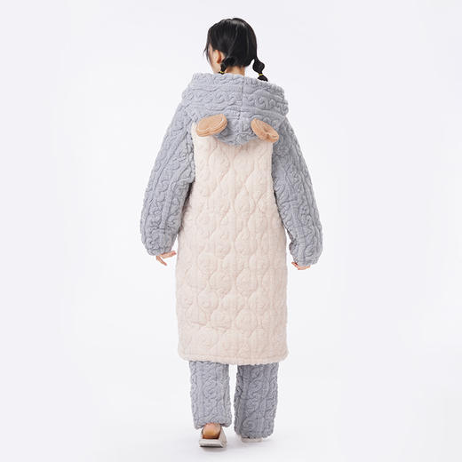 都市丽人睡衣夹棉系列长袖家居服长毛绒提花夹棉加厚女士夹棉套装LHT1P2 商品图3