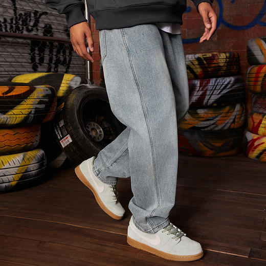 有志者UZIS美式直筒牛仔裤男休闲宽松复古水洗做旧抽绳阔腿裤星芒 商品图1