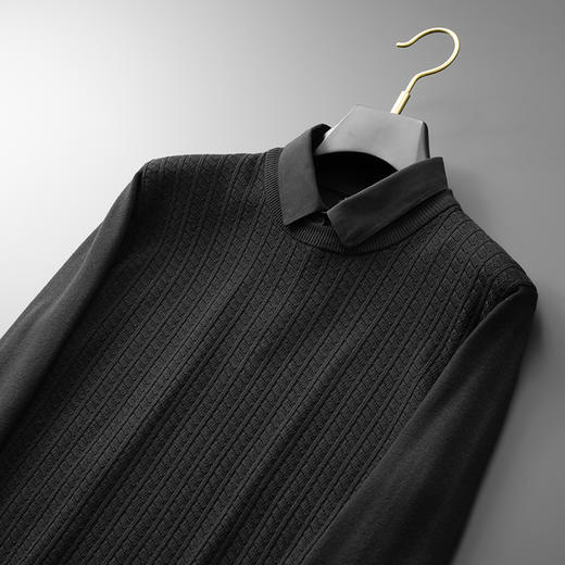 【假两件】【新款DPF】大依优型大码假两件长袖T恤衬衫领卫衣翻领男装加肥加大体恤大号上衣胖子 商品图3