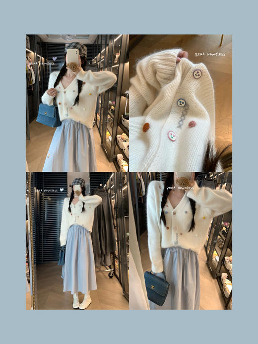 Read Nameless /浣熊绒羊毛樱桃扣开衫+蓝色仿天丝棉樱桃标半裙 2024/9/28 商品图0