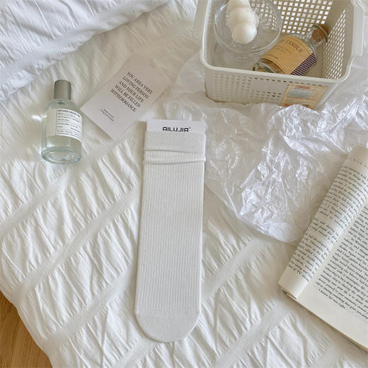 【一袜两穿，少女感满满】纯棉堆堆袜子女秋冬无骨中筒袜，软糯舒适吸汗透气，纯色直板袜休闲百搭长筒袜QQ 商品图11