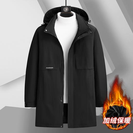 【可拆卸帽】【新款DSF】大依优型大码男装连帽长款棉衣加绒风衣夹克加肥加大休闲夹克胖子外套上衣 商品图1
