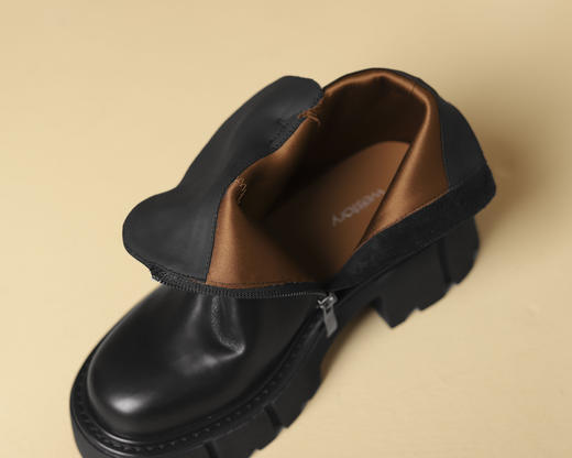 westory2024年秋冬新款优雅风厚底高跟小圆头百搭短靴马丁靴W24DS84491 商品图2