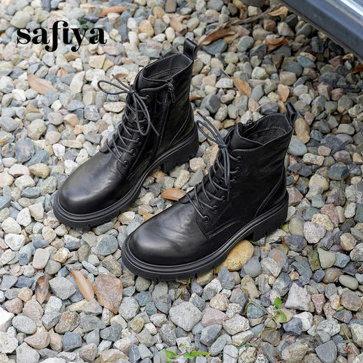 Safiya/索菲娅2024冬英伦风真皮褶皱做旧复古厚底马丁靴 SF44116265 商品图5
