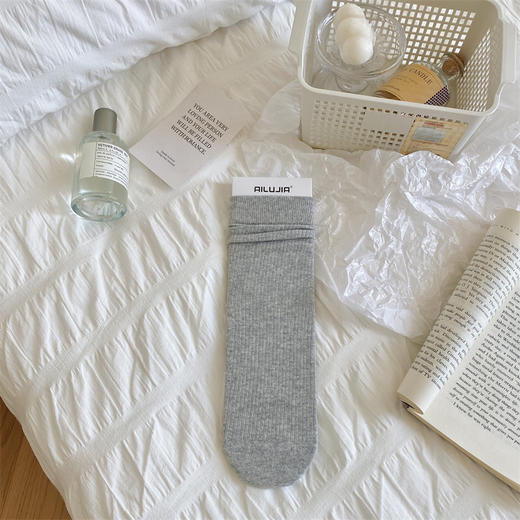 【一袜两穿，少女感满满】纯棉堆堆袜子女秋冬无骨中筒袜，软糯舒适吸汗透气，纯色直板袜休闲百搭长筒袜QQ 商品图14