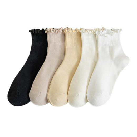 【学院风花边公主袜】袜子女春夏款木耳边短筒袜，透气好清爽无骨不硌脚，纯色简约风女士棉袜JK潮日系月子袜女袜QQ 商品图4