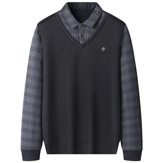 【加绒】【新款DWP】大依优型大码假两件长袖T恤衬衫领卫衣男装加肥加大体恤大号上衣胖子商务休闲 商品图2