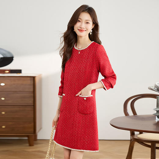 秋冬季新品女装气质通勤收腰显瘦格子中长款长袖时尚连衣裙XA7012 商品图0