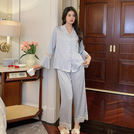 【秋冬严选❗️法式甜美公主风睡衣】新品套装春秋喇叭袖长袖长裤冰丝套装新款家居服女睡裤 商品图1