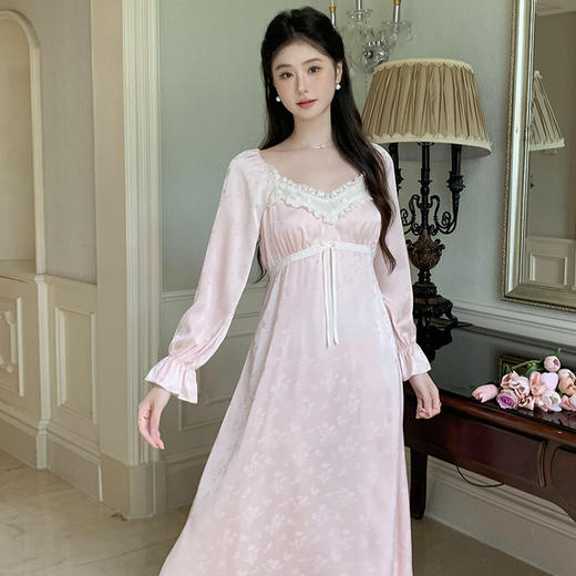 【秋冬严选❗️超仙法式长袖睡裙】自带胸垫，免穿内衣文胸垫，超舒服❗️睡衣新品长款冰丝公主风睡衣薄款可外穿家居服 商品图2