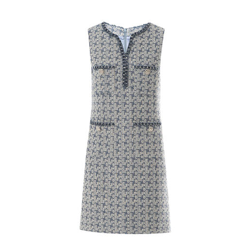 VIMAGE纬漫纪秋季新款气质V领显瘦小香风高级千金感无袖连衣裙V2207822 商品图6