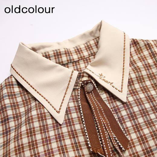 oldcolour格子连衣裙高腰减龄时尚气质长袖中长裙女DN13103008 商品图2
