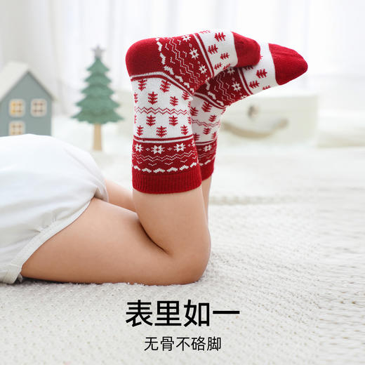 【母婴服配】EMXEE嫚熙儿童袜子秋冬款保暖婴儿毛圈圣诞袜男女童宝宝中筒袜子 商品图5