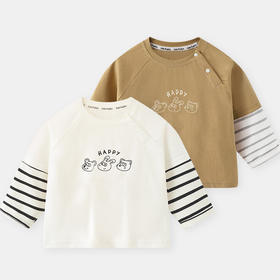 【秋装春秋长袖T恤，假两件设计时尚百搭】新款婴儿衣服假两件长袖t恤 秋装春秋男童宝宝打底衫 儿童上衣-QQ