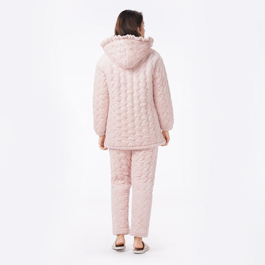 都市丽人睡衣夹棉系列长袖家居服兔毛绒烂花夹棉加厚女士夹棉套装LHT1Q5 商品图3