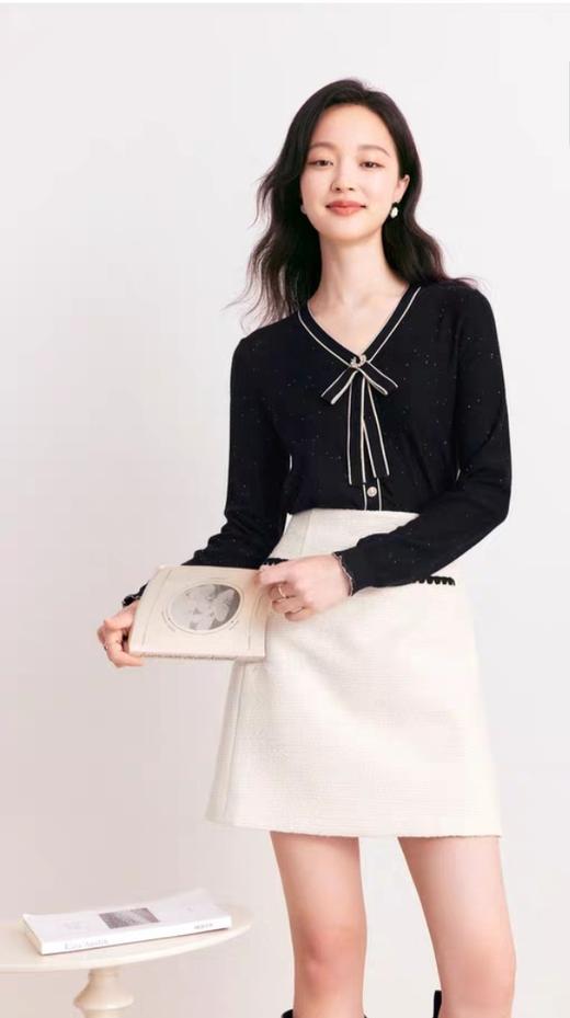 [顺丰包邮]珂莱蒂尔同款22510秋季修身V领套头绵羊毛拼接针织衫上衣171 商品图2