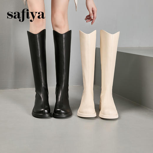 Safiya/索菲娅2024秋冬显瘦百搭粗跟厚底不过膝高筒骑士靴 SF44117251 商品图0