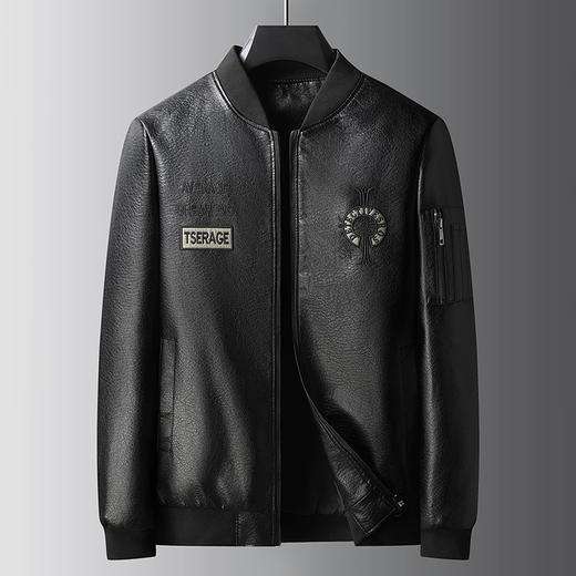 【新款DPX】大依优型大码棒球领皮夹克刺绣pu外套加肥加大休闲胖子宽松外套上衣男装潮流 商品图1