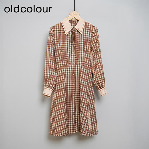 oldcolour格子连衣裙高腰减龄时尚气质长袖中长裙女DN13103008 商品图0
