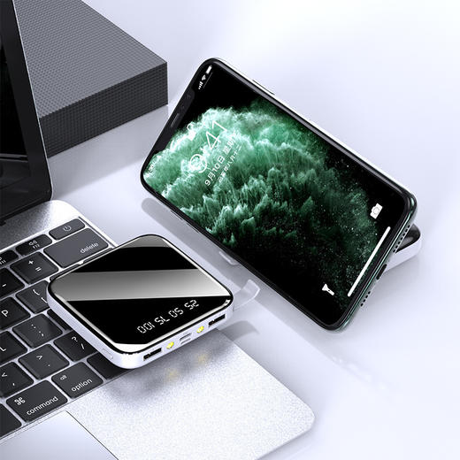 【身材小巧！全镜面充电宝】迷你充电宝自带线大容量镜面屏便携移动电源礼品，既能当手机支架，又能给手机充电。ry 商品图6