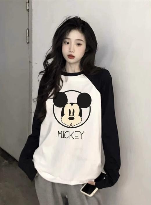 【YW】无忧购韩系ins休闲百搭宽松显瘦印花220g纯棉插肩长袖T恤（截单7天后发货） 商品图3