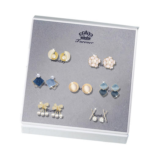 六鑫珠宝 一周耳钉套装小香风珍珠耳环套装（含银针证书） 商品图4