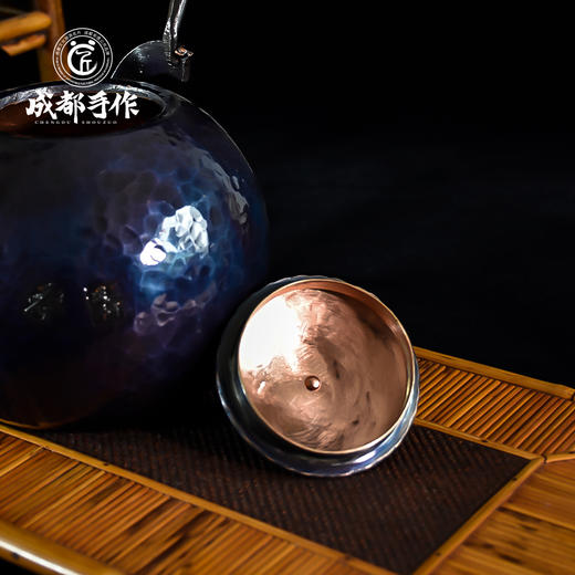 成都手作李小毛提梁胖墩铜壶 蓝彩釉 非遗工艺手工铜壶功夫茶具 商品图4