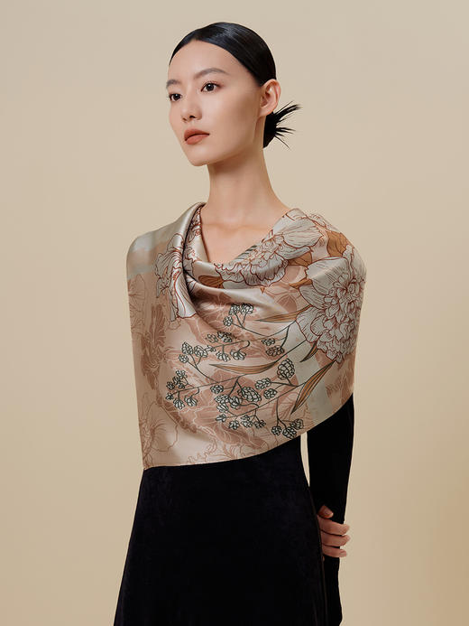 万事利双面印花大方巾-牡丹赋 商品图0