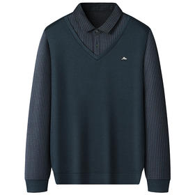 【加绒】【新款DWP】大依优型大码假两件长袖T恤衬衫领卫衣男装加肥加大体恤大号上衣胖子商务休闲