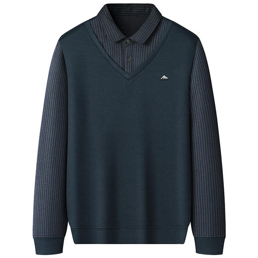 【加绒】【新款DWP】大依优型大码假两件长袖T恤衬衫领卫衣男装加肥加大体恤大号上衣胖子商务休闲 商品图0