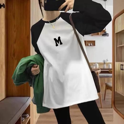 【YW】无忧购韩系ins休闲百搭宽松显瘦印花220g纯棉插肩长袖T恤（截单7天后发货） 商品图5