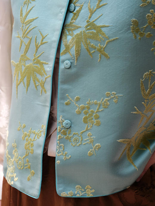 盛唐牡丹| 玉绿底色真丝漳绒马甲 商品图2