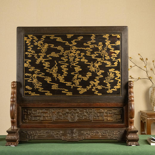 清 红木镶漆地百宝嵌婴戏图插屏 商品图3