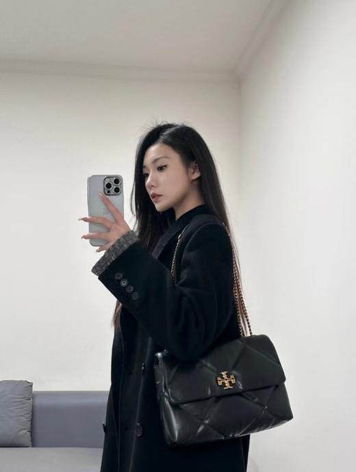 TORY BURCH 汤丽柏琦 Kira 钻石绗缝斜角双TLogo标志 帕纳皮革 斜挎单肩包 女款 黑色（CB） 商品图6