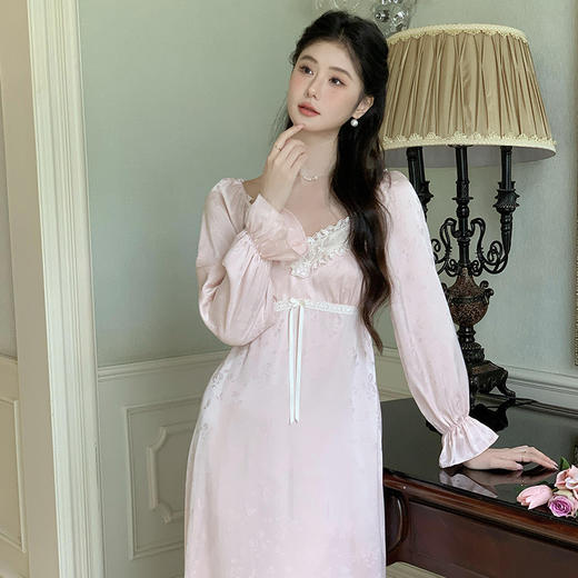 【秋冬严选❗️超仙法式长袖睡裙】自带胸垫，免穿内衣文胸垫，超舒服❗️睡衣新品长款冰丝公主风睡衣薄款可外穿家居服 商品图4