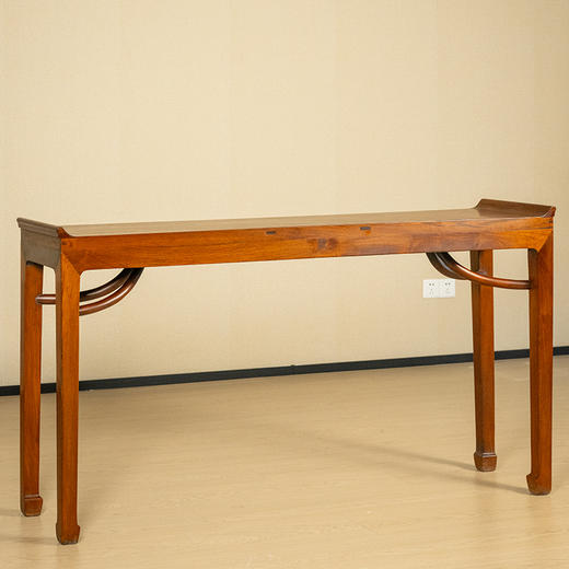 二十世纪 黄花梨四面平霸王枨带翘头条桌 商品图0