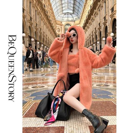 BeQueenStory【全橙热恋】环保米兰貂细腻舒适落肩袖宽松百搭外套 商品图2