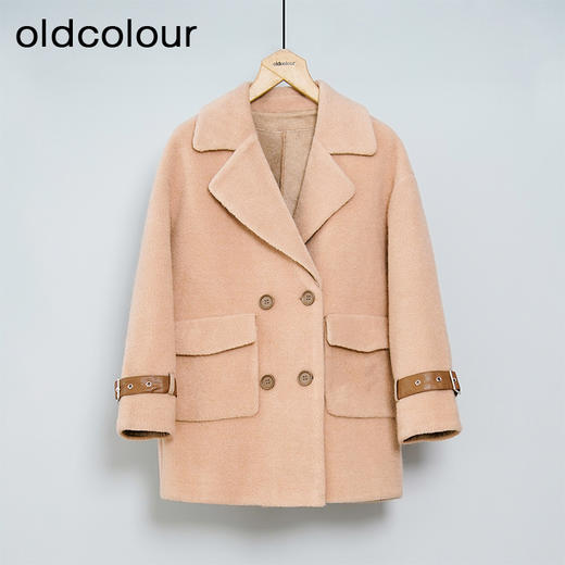 oldcolour冬款大衣复古卡其色毛绒短外套女DM46041063 商品图0