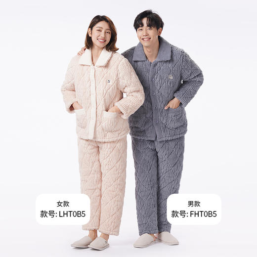 都市丽人睡衣亲情蜜语长袖家居服长毛绒提花夹棉加加厚女士夹棉套装LHT0B5 商品图4