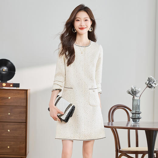秋冬季新品女装气质通勤收腰显瘦格子中长款长袖时尚连衣裙XA7012 商品图2