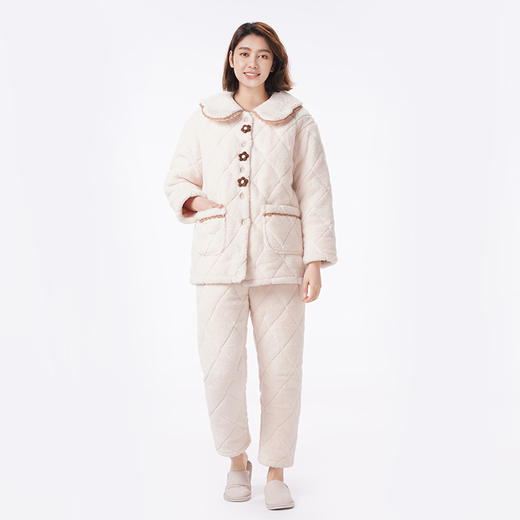 都市丽人睡衣夹棉系列长袖家居服法兰绒夹棉加厚女士夹棉套装LHT1P6 商品图1