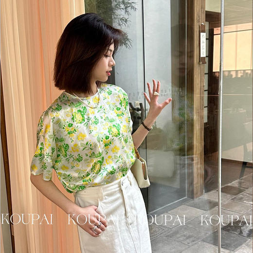 【顺丰包邮】31605 洛诗琳真丝弹力缎印花短袖圆领上衣1289 商品图1