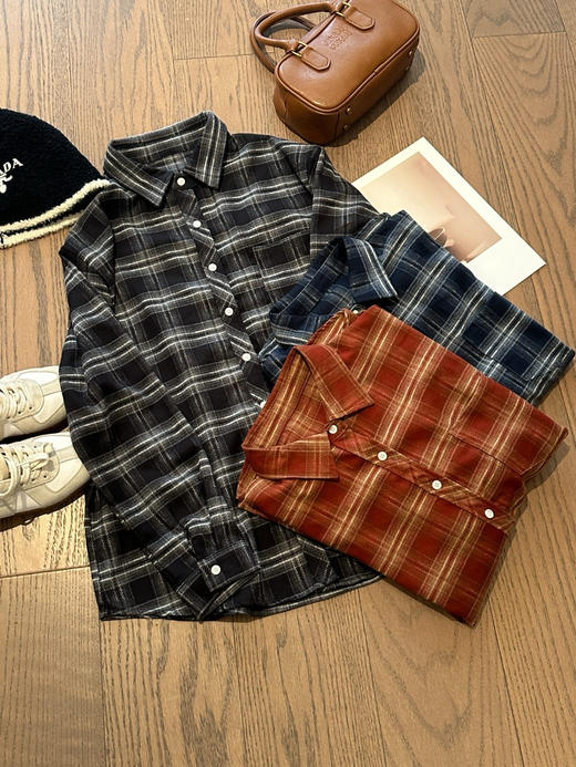河智苑明星同款！加厚磨毛秋冬格子衬衣 商品图3